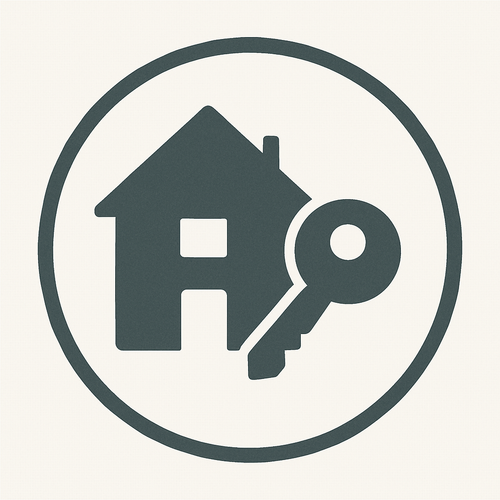 Icon of a house and a key inside a circle
