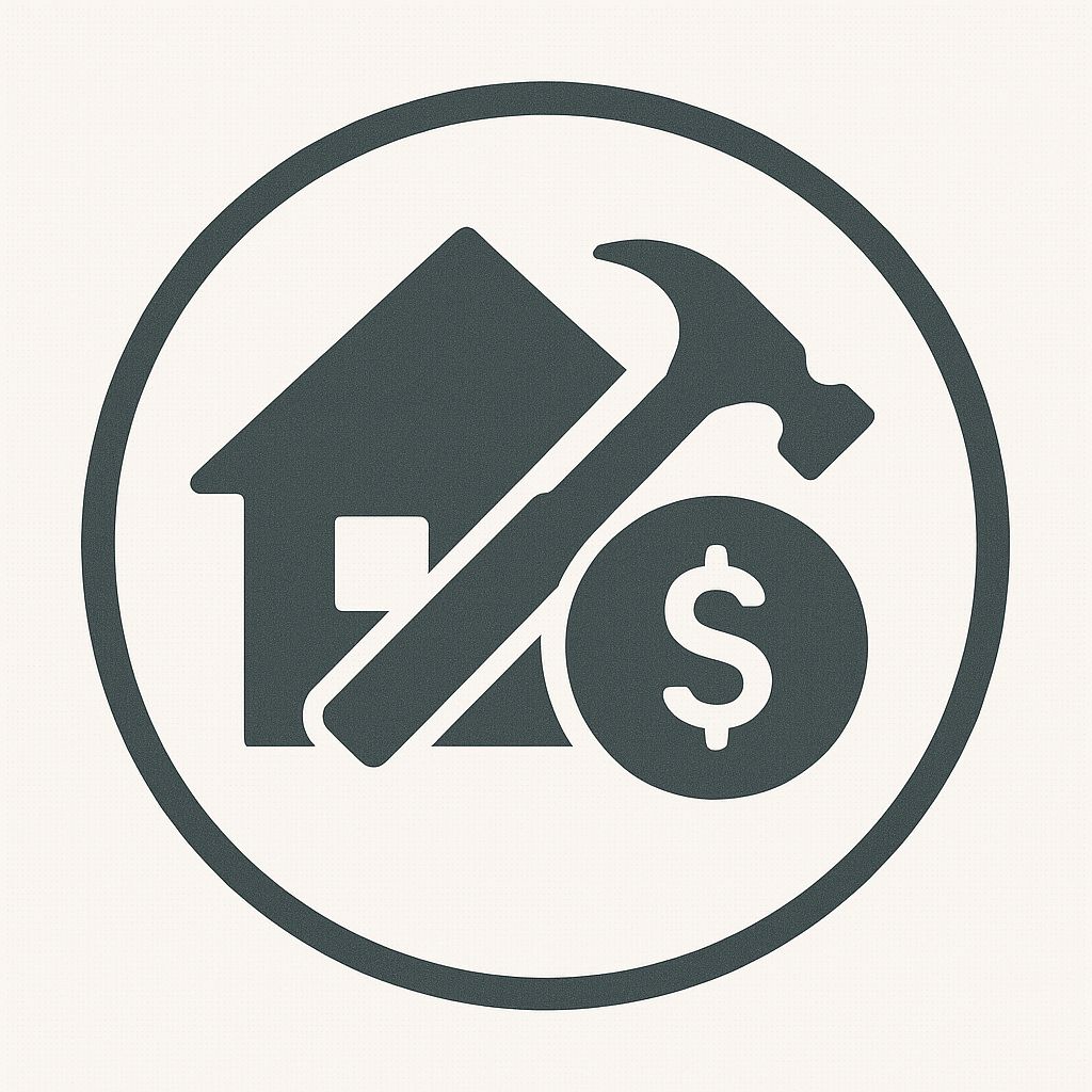 Icon of a house, hammer, and dollar sign, suggesting real estate or home improvement savings.