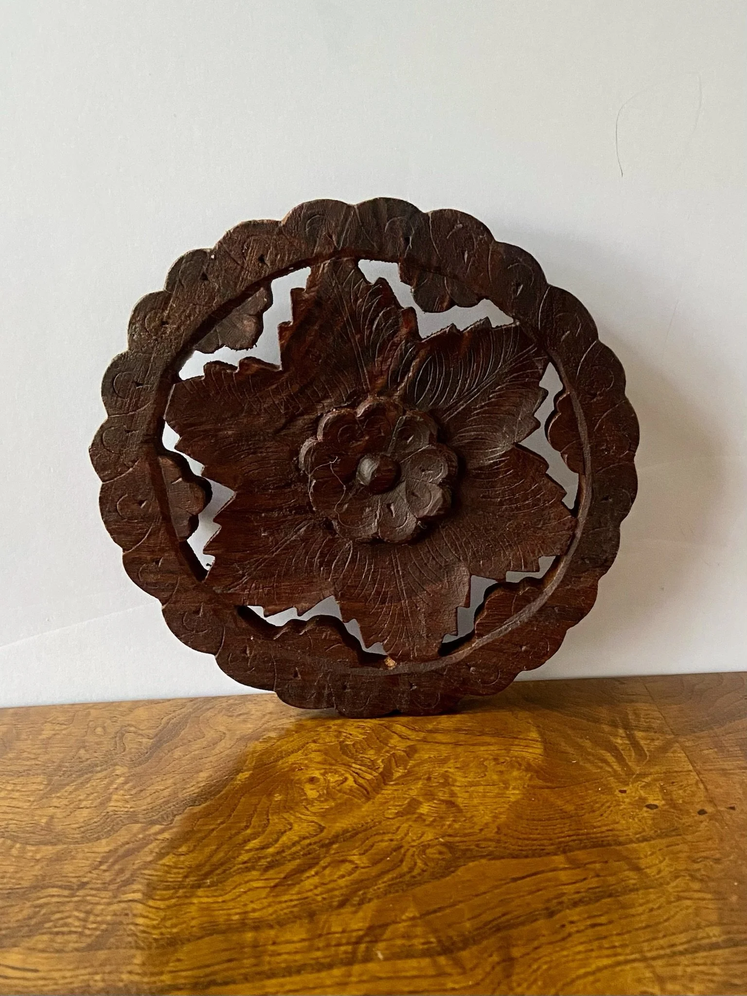 Handcarved Floral Wood Privet