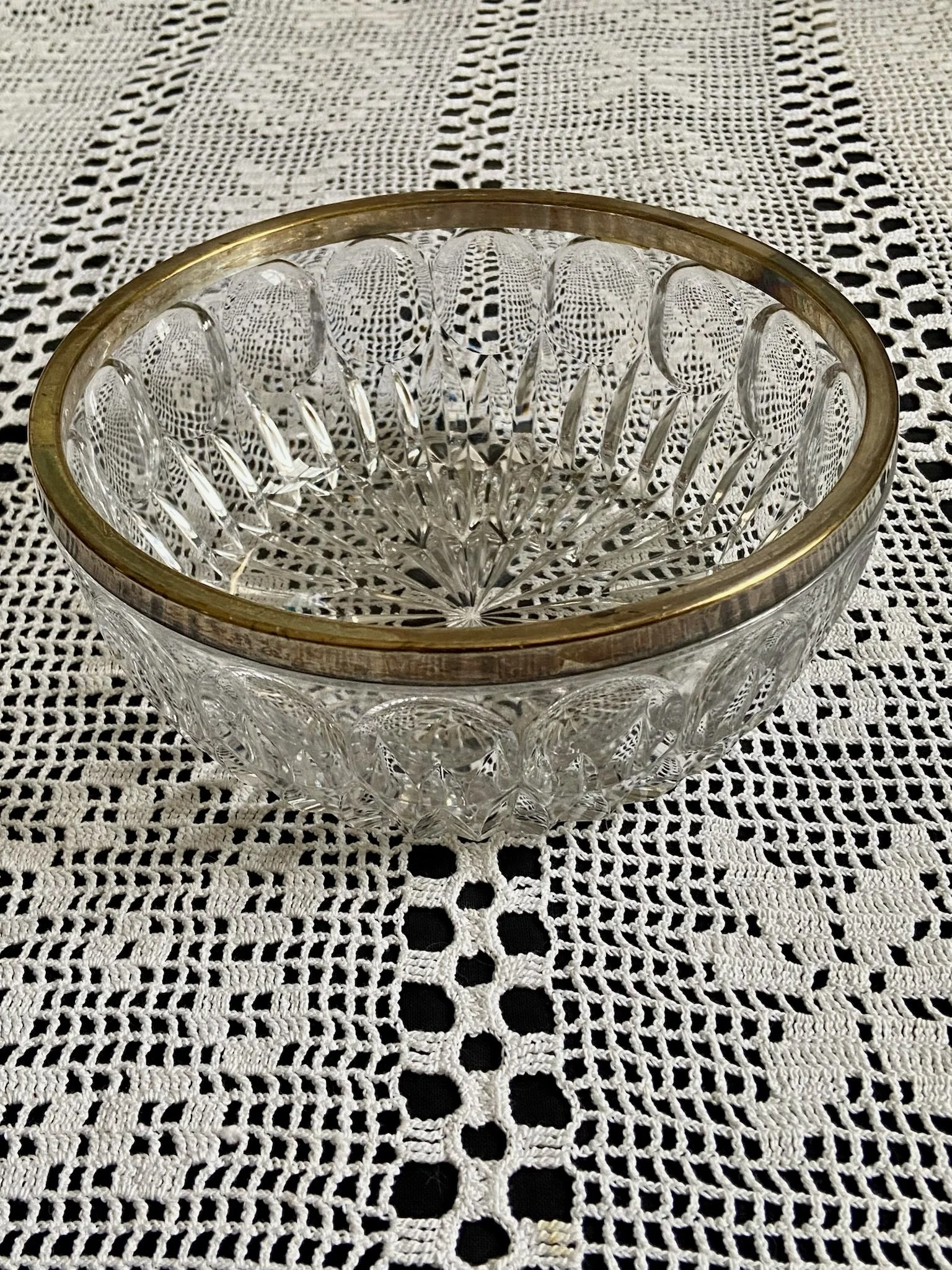 Crystal Starburst Bowl with Silver-Plated Rim