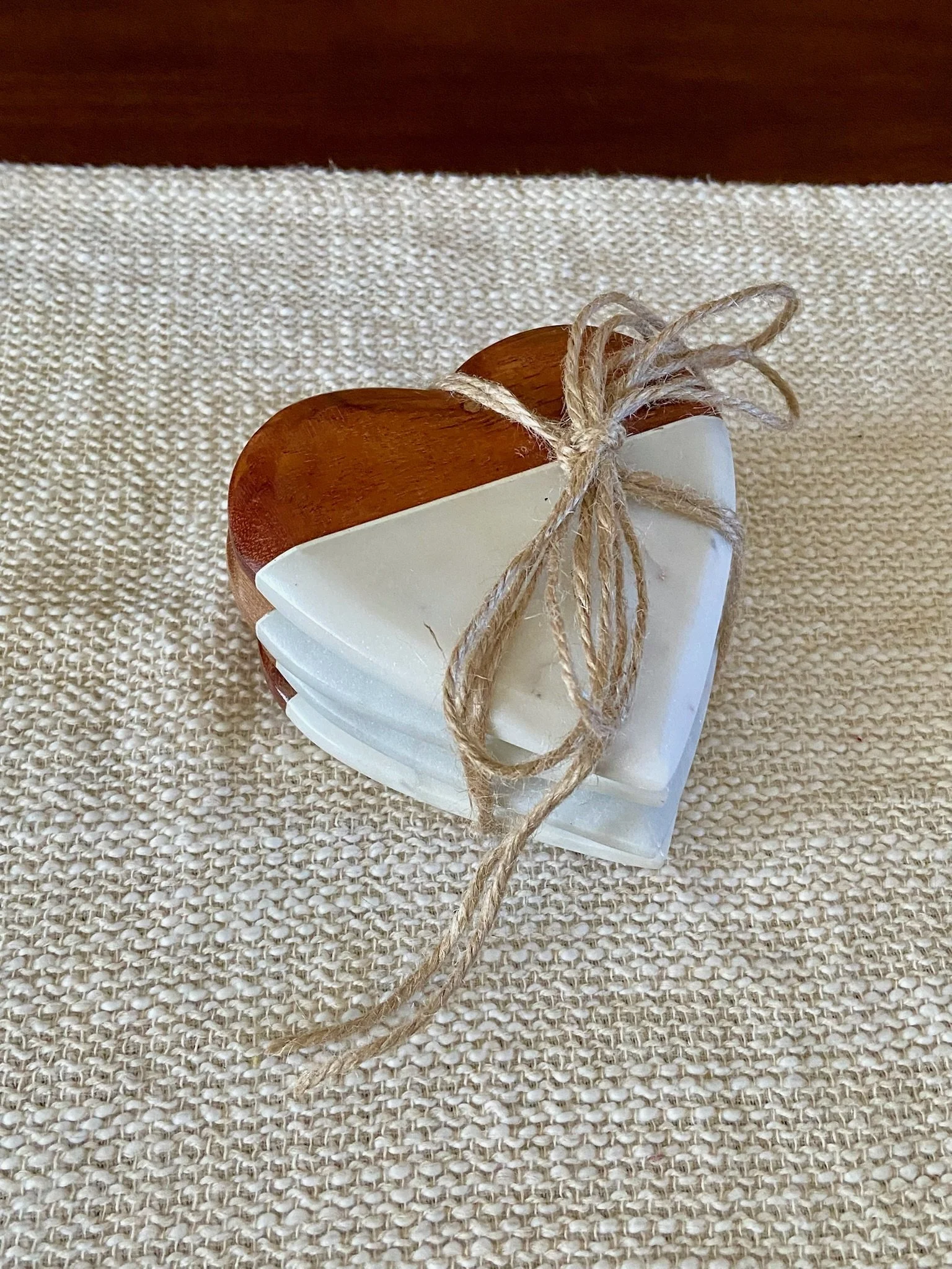 White Marble & Wood Heart Coasters