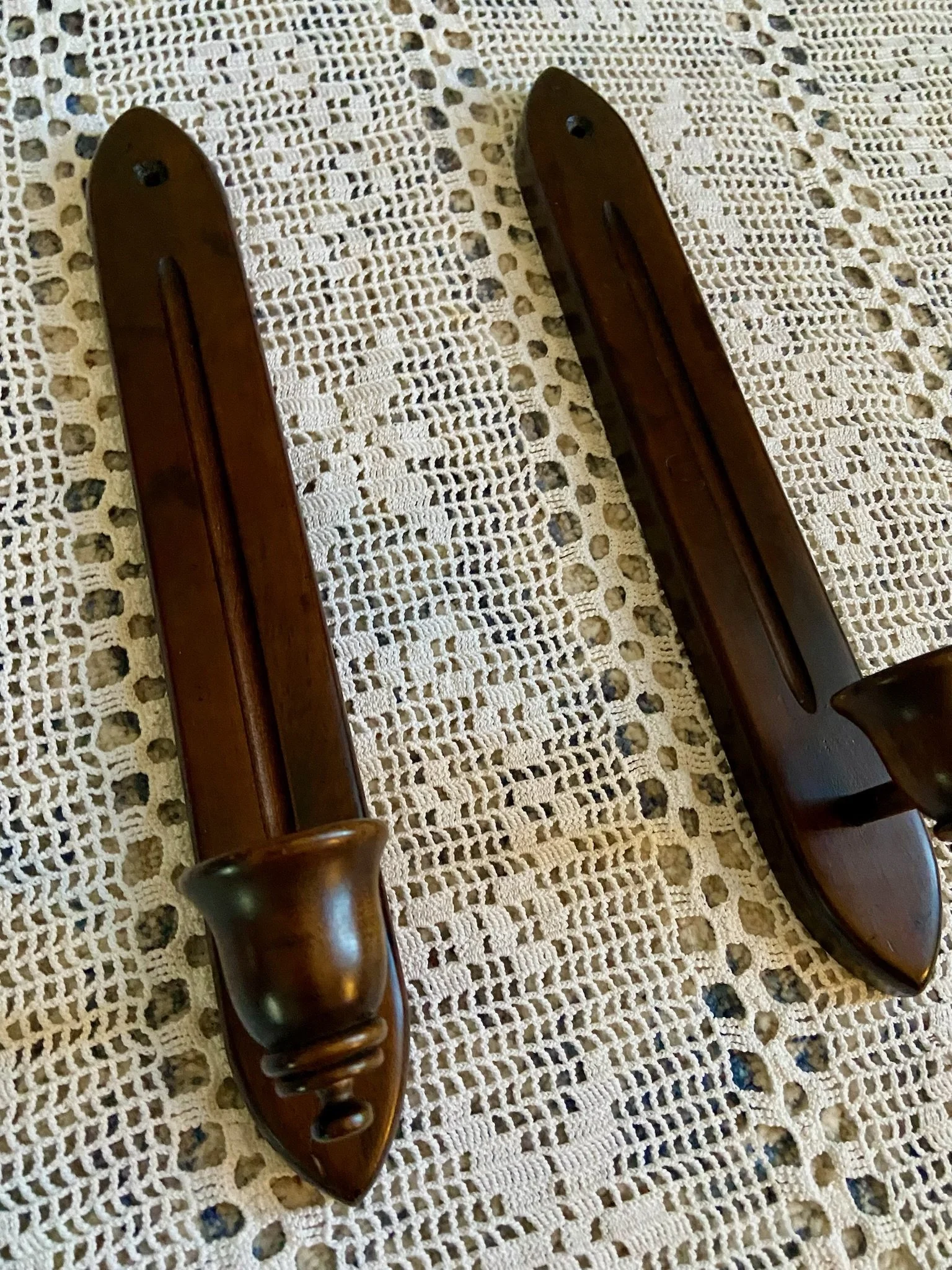 Vintage MCM Wooden Diamond Wall Sconce Candle Holder