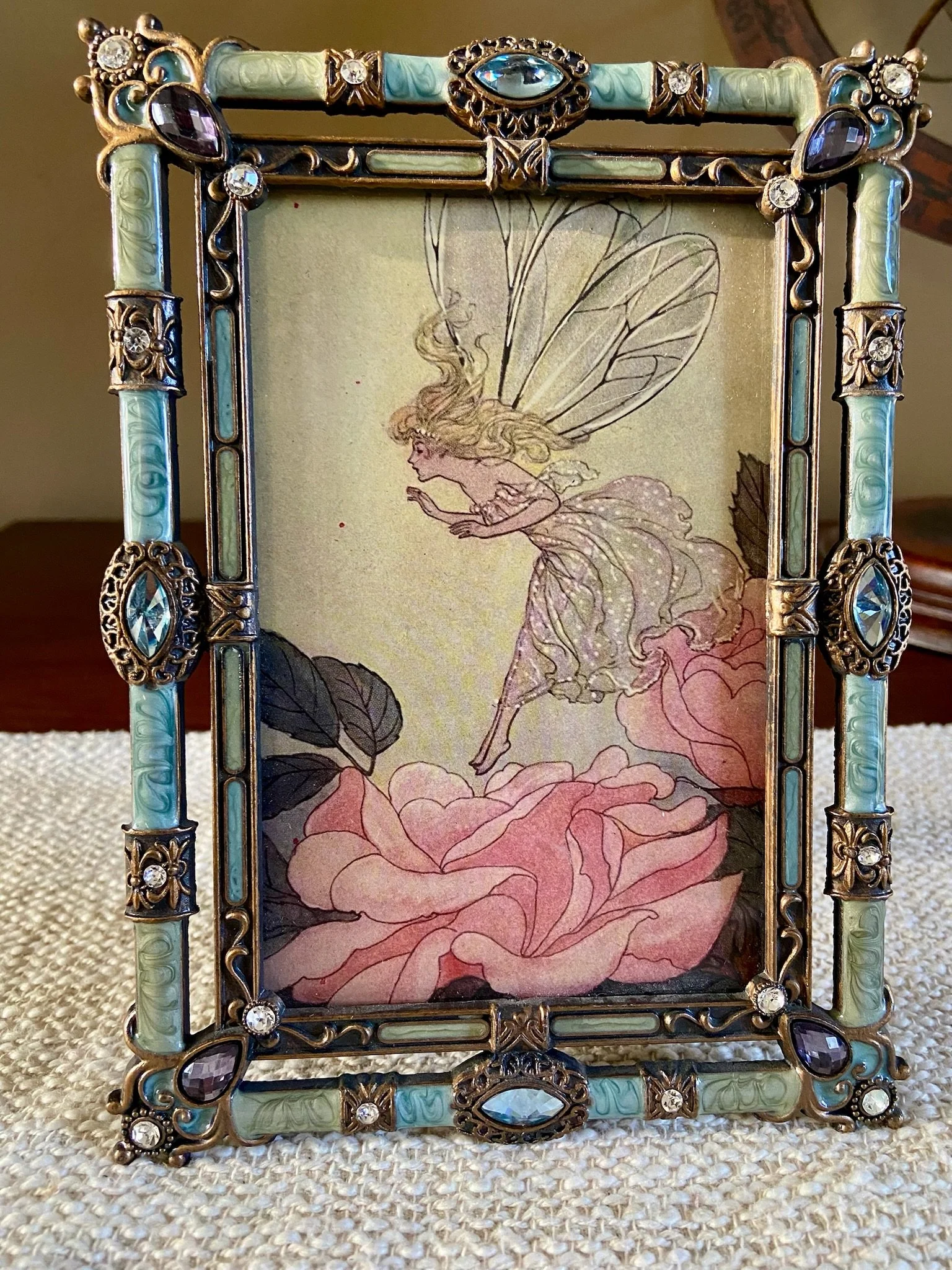 Ornate Crystal Bejeweled Frame with "The Flower Maiden" Art Print