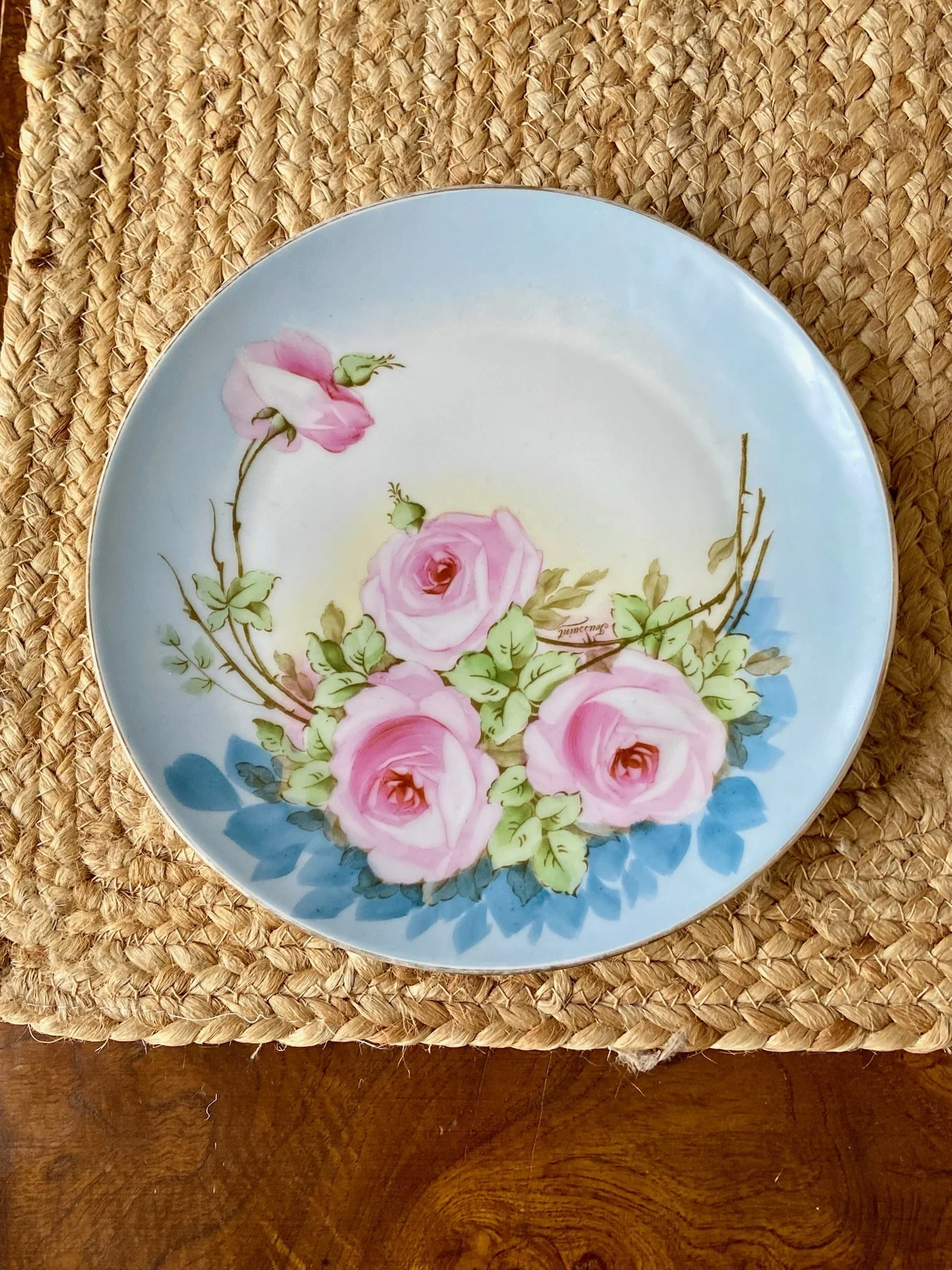 Zeh, Scherzer & Co Antique Handpainted Pink Roses Plate