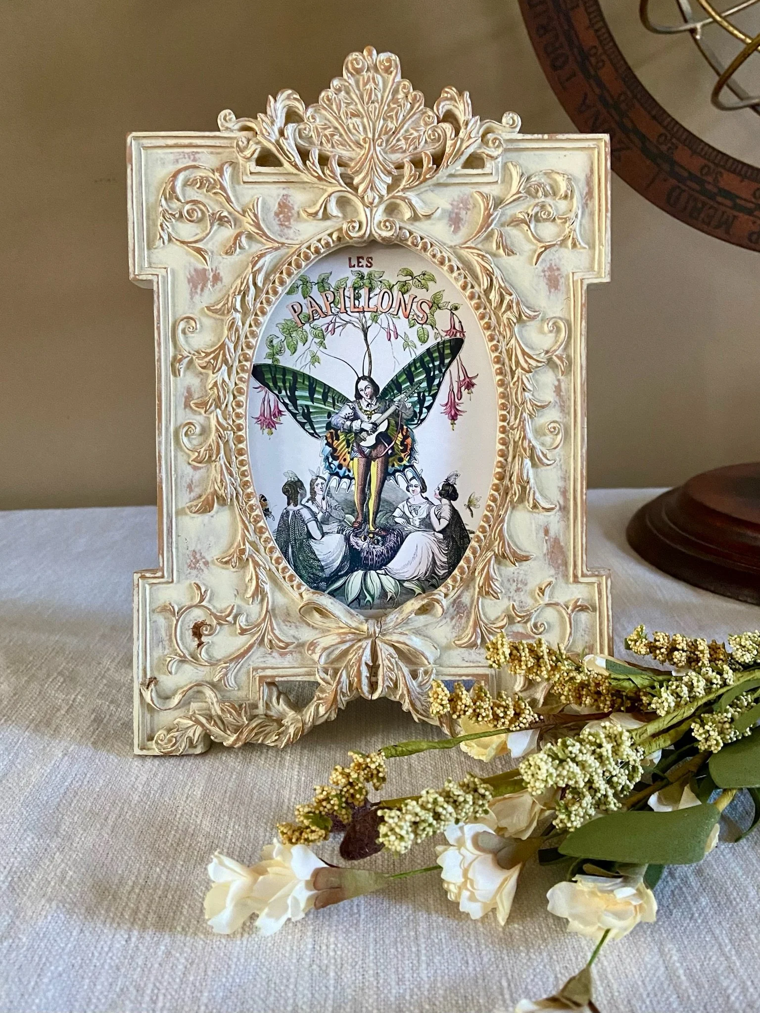 Rococo Elegance Ivory Frame with 'Les Papillons' Art Print