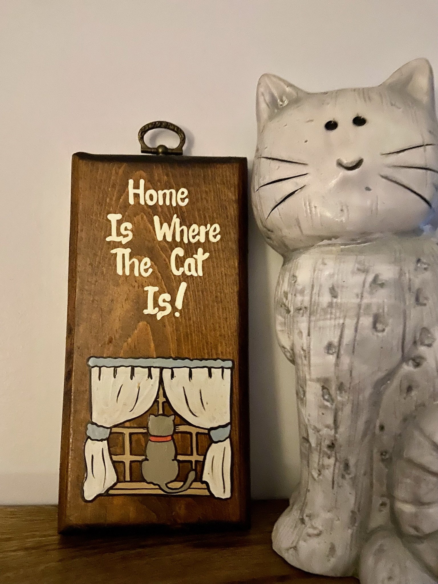 Vintage "Home Is Where The Cat Is" Wooden Wall Plaque