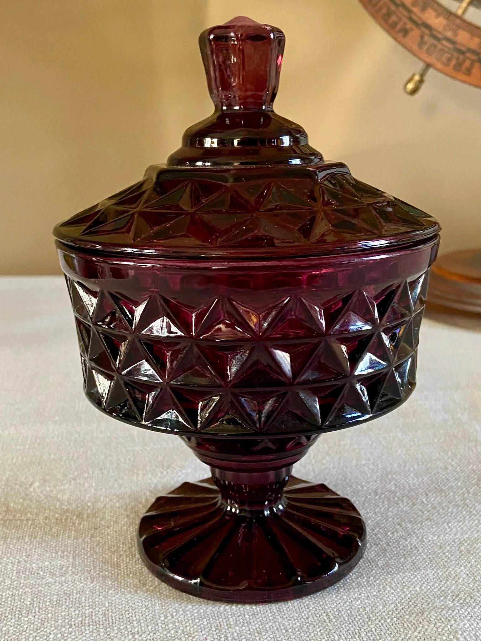 Vintage Amethyst Glass Candy Dish with Lid