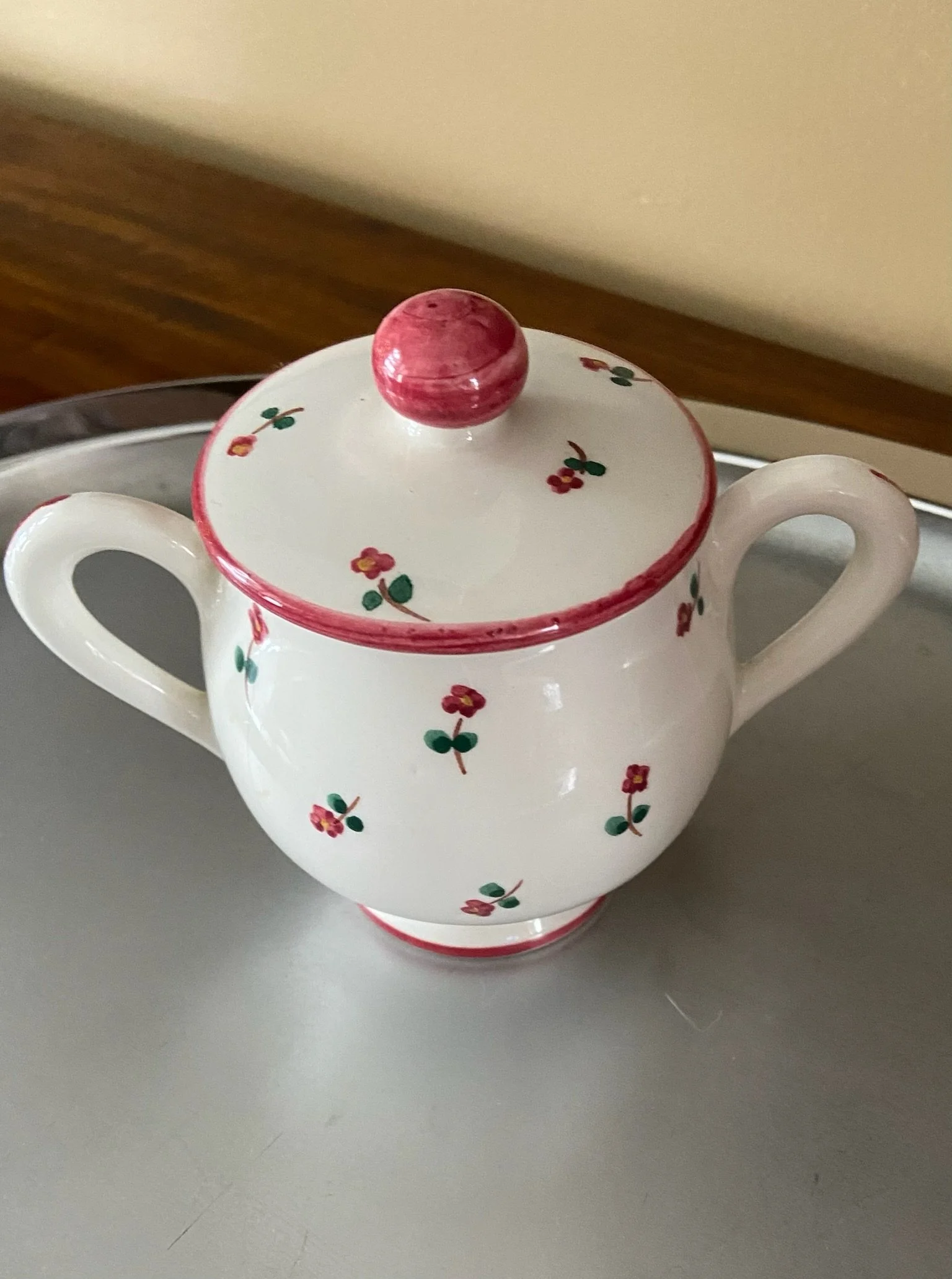 Handpainted Ceramic Italian Sugar Bowl with a Lid