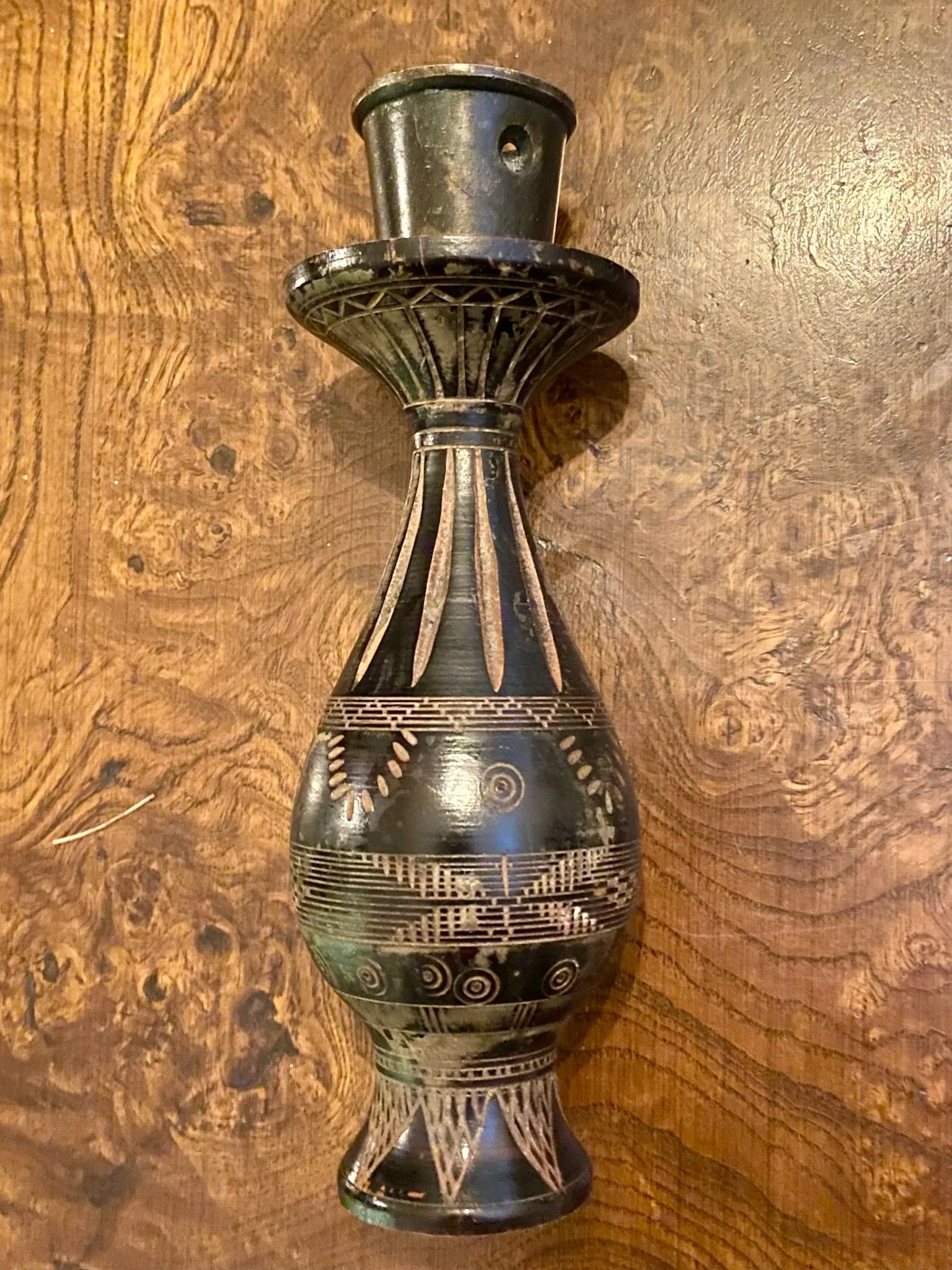 Artisanal Hand-Carved Wooden Candlestick