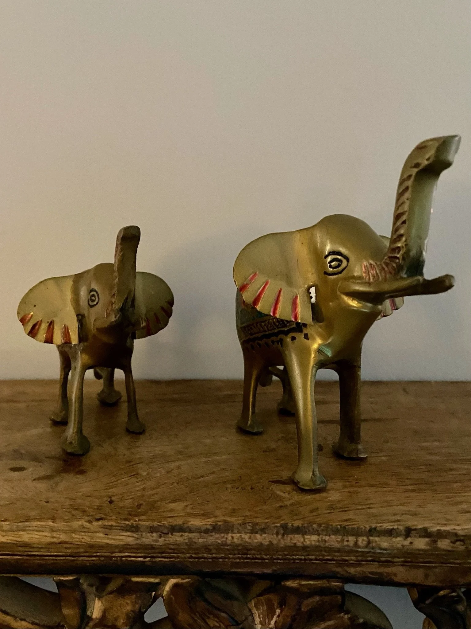 Hand-Painted Brass Elephant Duo