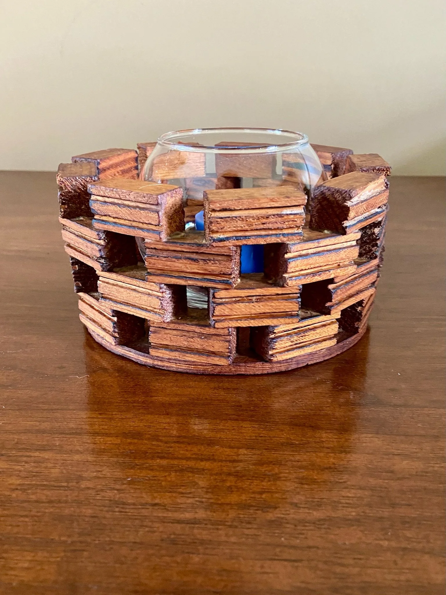 Handmade Stacked Wooden Blocks Luminary Candle