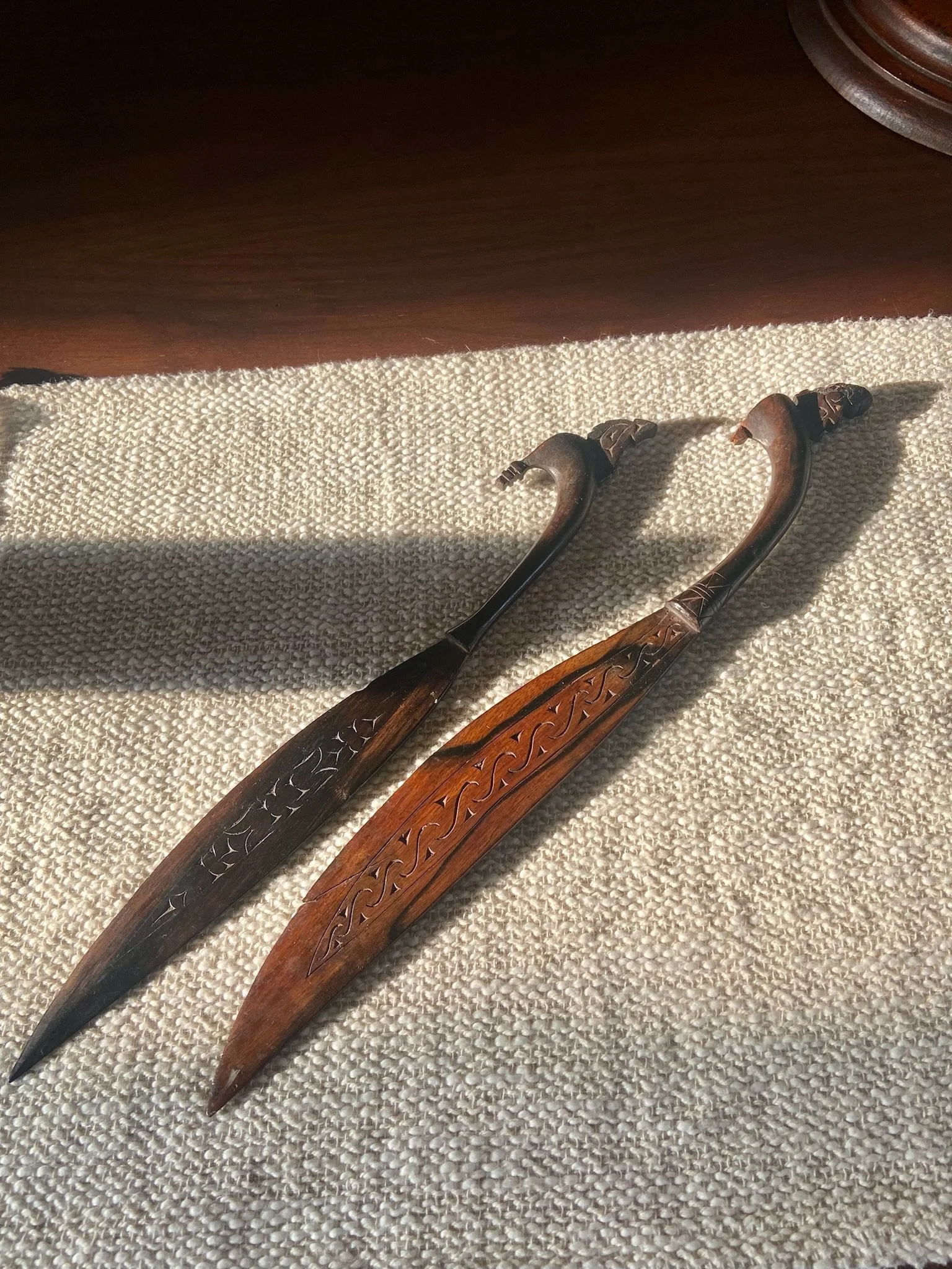 Set of 2 Intricately Handcarved Kamagong Wood Knives