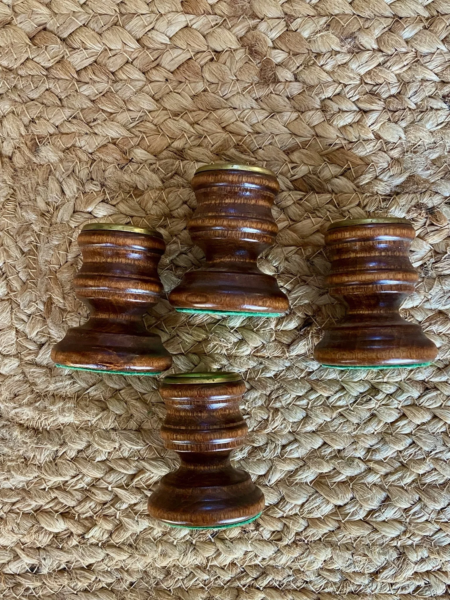 Vintage 2" Turned Wood Candle Holders with Brass Cups