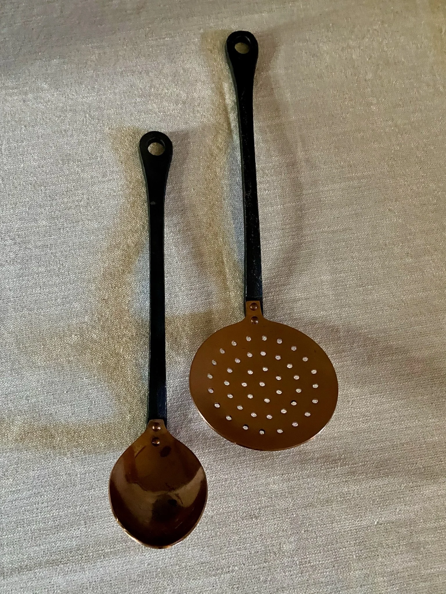 Copper Cooking Spoon and Skimmer Set with Cast Iron Handle
