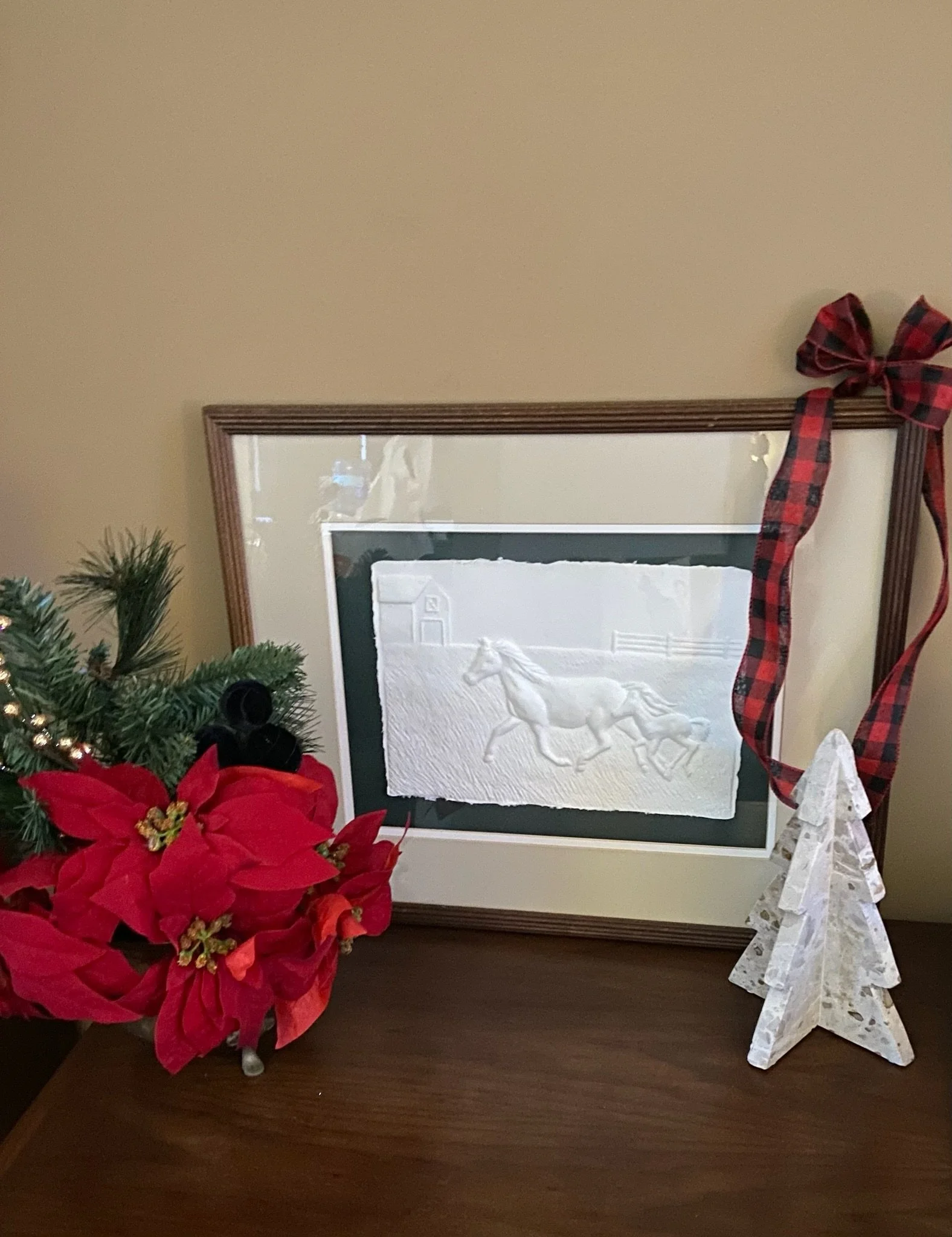 **SOLD**.     Elegant Mare and Foal Embossed Art