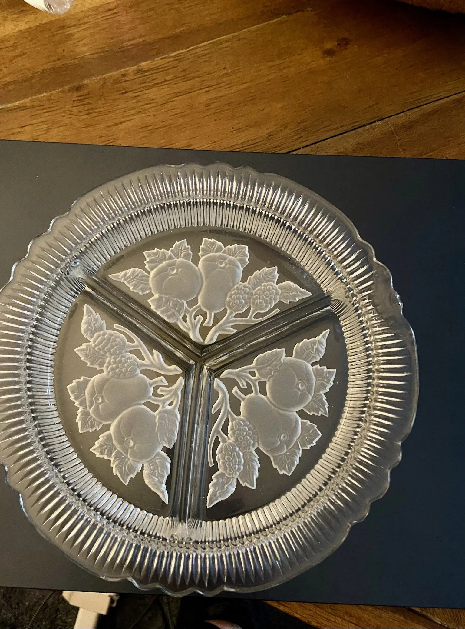 Imperial Glass Divided Relish Dish - Intaglio Fruit Design