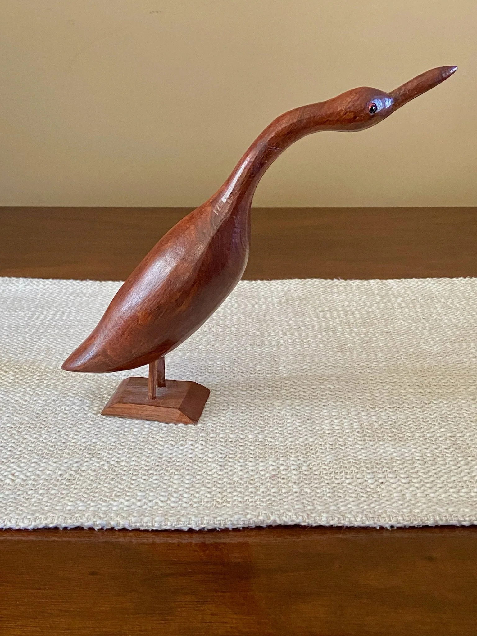 Handcarved Wooden Crane Art Piece