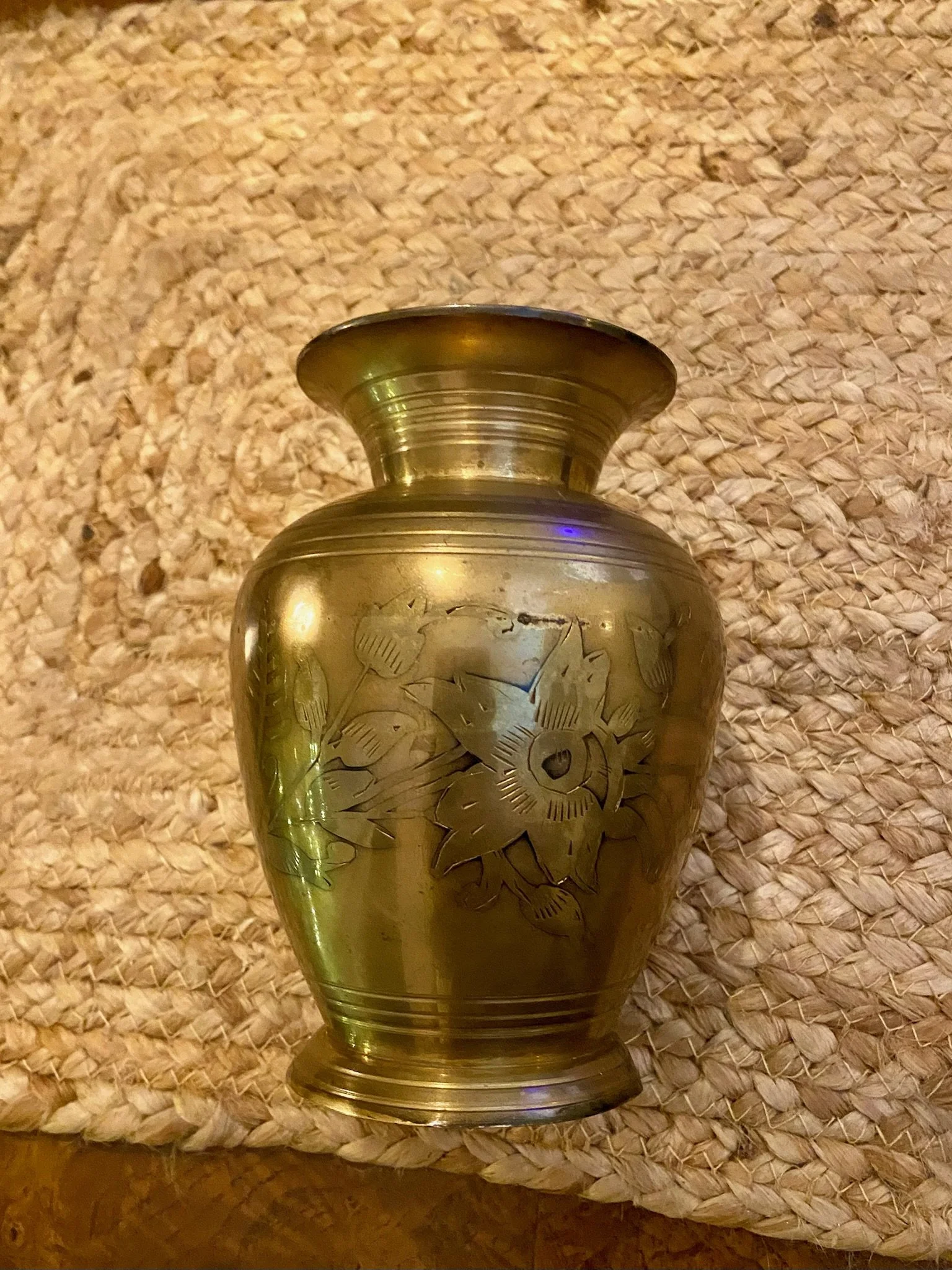 Brass Jar with Floral Etching