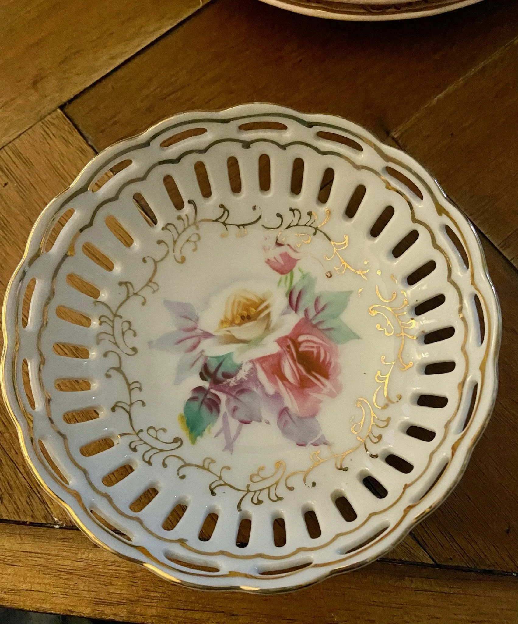 Handpainted Floral Lace Edge Bowl - Made in Japan