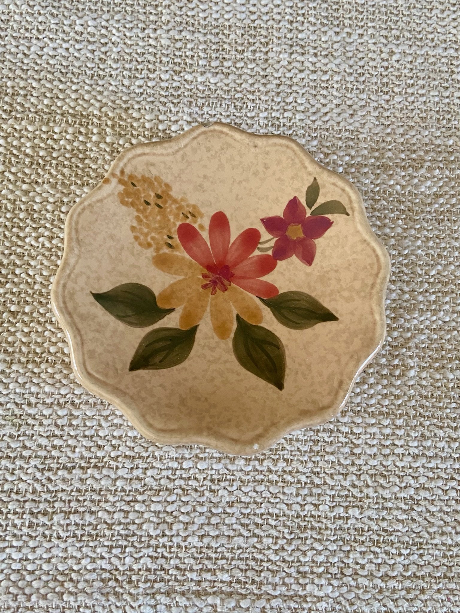 Handpainted Floral Scalloped Ceramic Dish