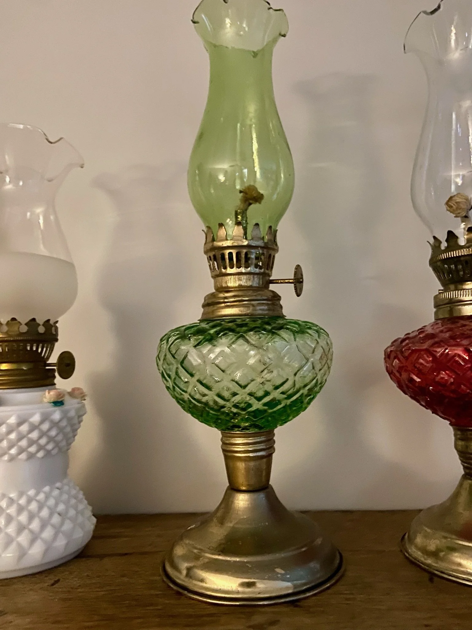 Green Glass Mini Hurricane Oil Lamp