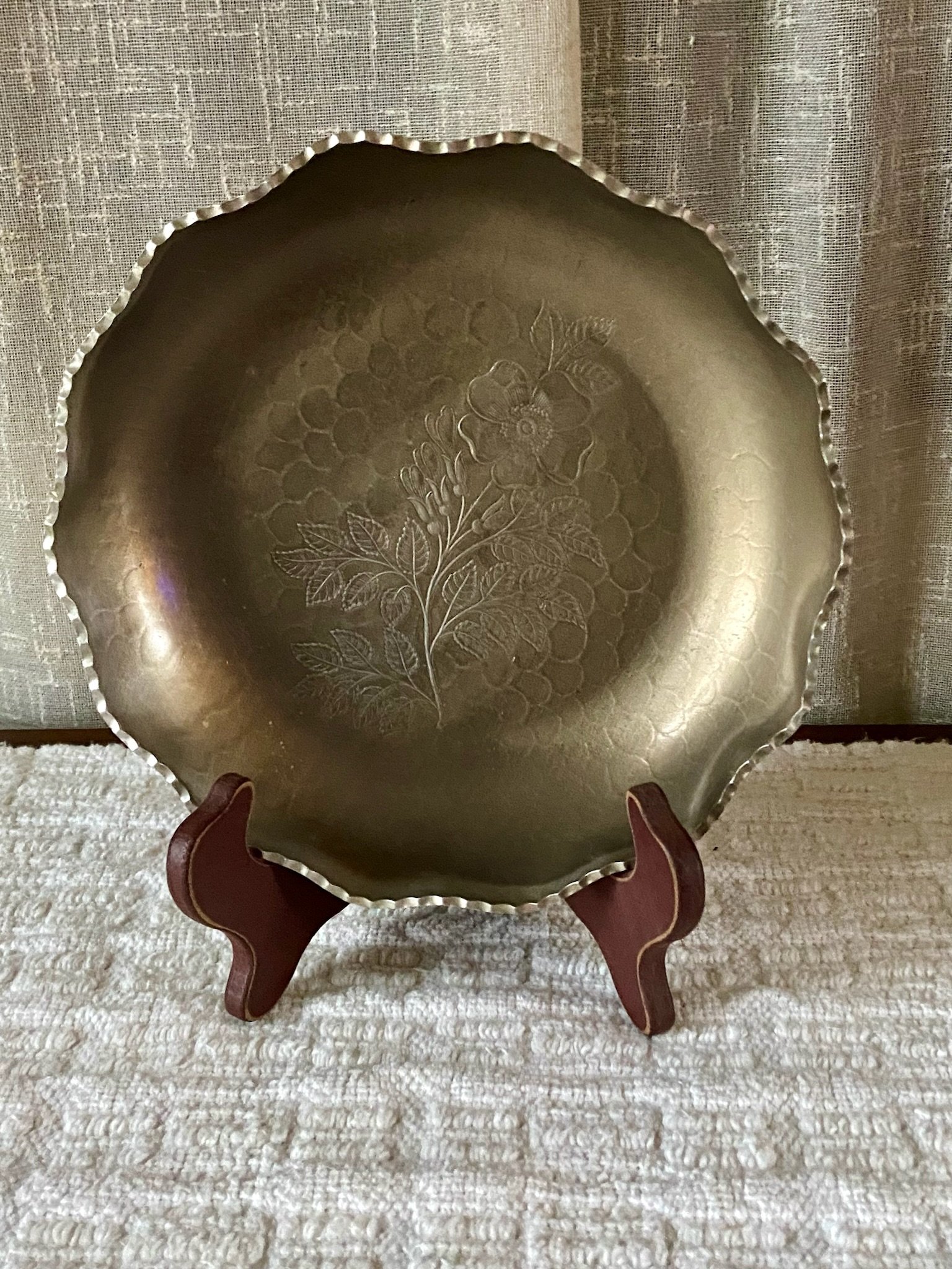 Scalloped Edge Floral Etched Aluminum Bowl