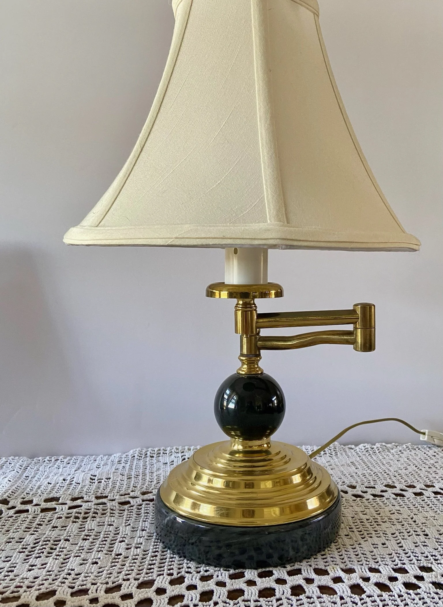 Brass Swing Arm Lamp with Black Marble Base