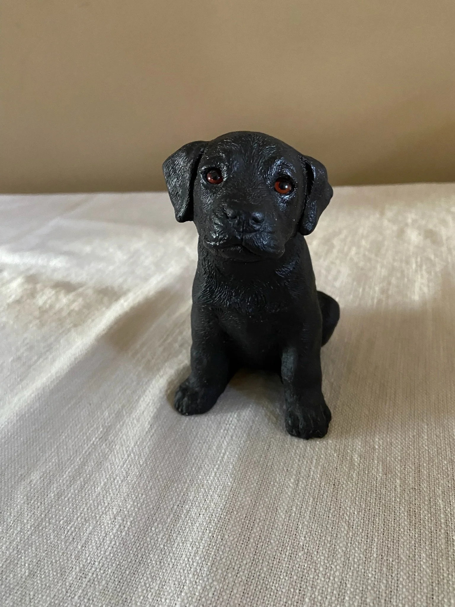 Black Labrador Puppy Figurine with Realistic Looking Glass Eyes