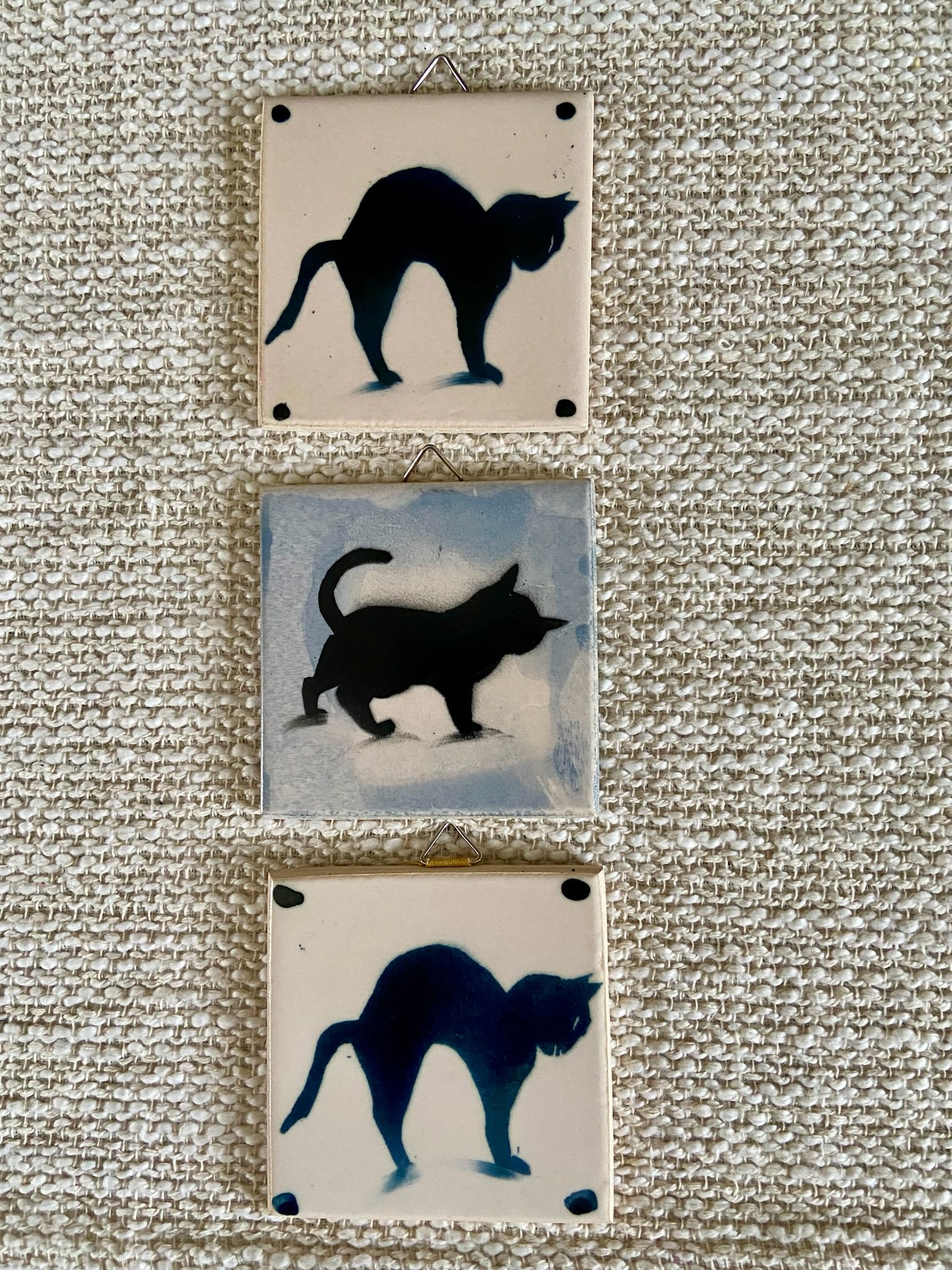 Handpainted Ceramic Cat Tile Set Made in Greece