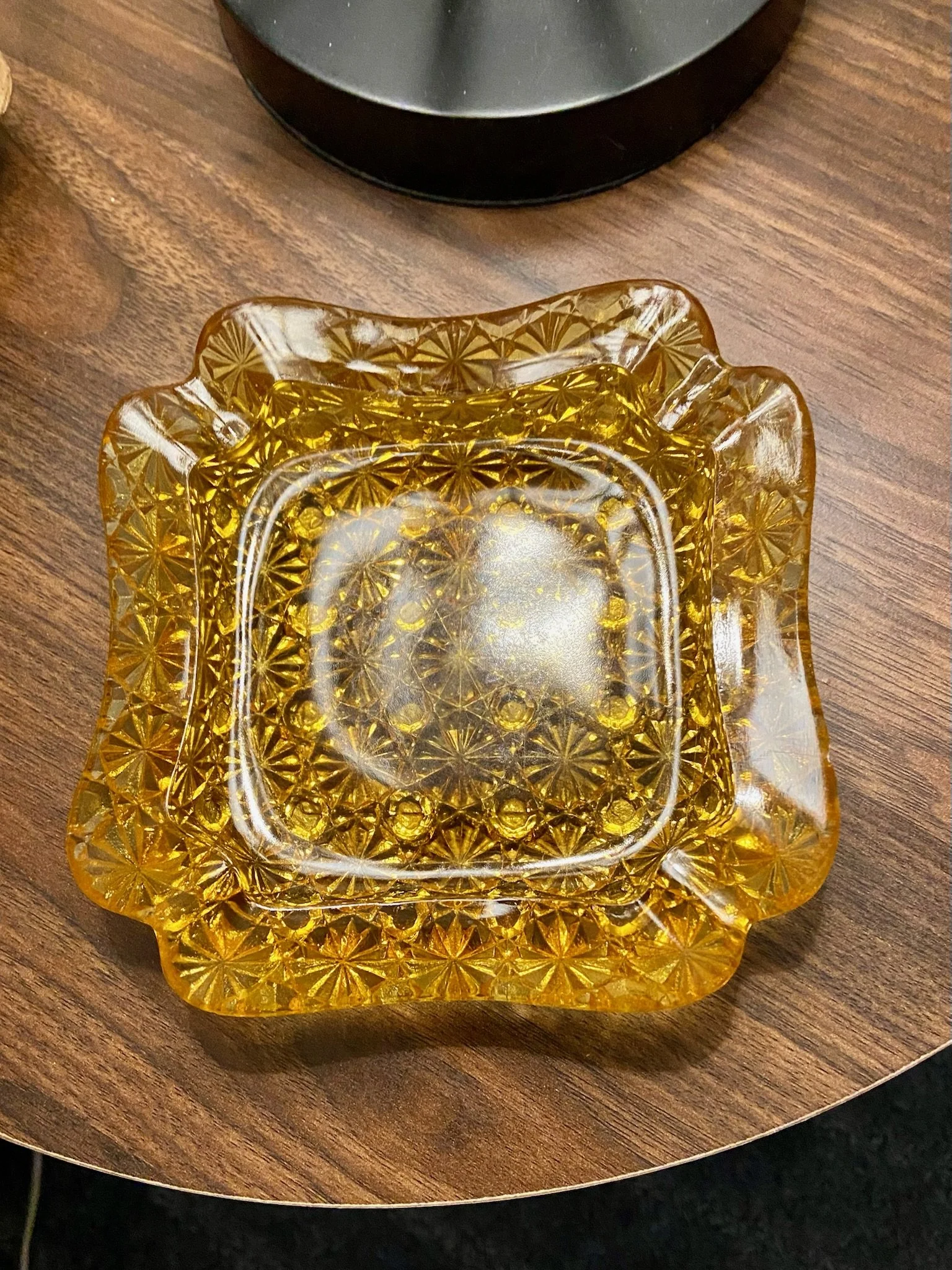Amber L.G. Wright Daisy and Button Glass Ashtray