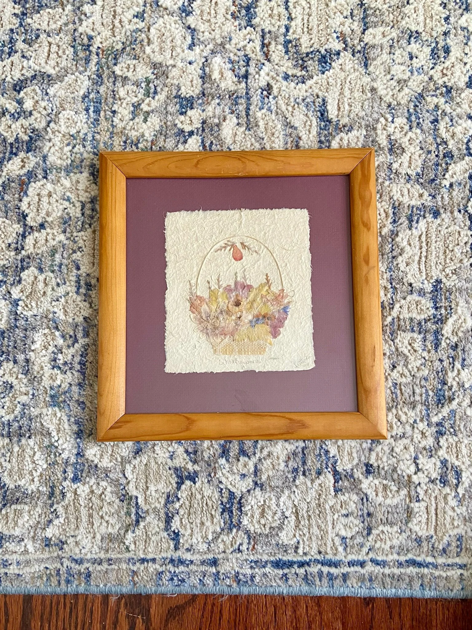 Vintage Framed "Wildflowers" on Handmade paper/ signed