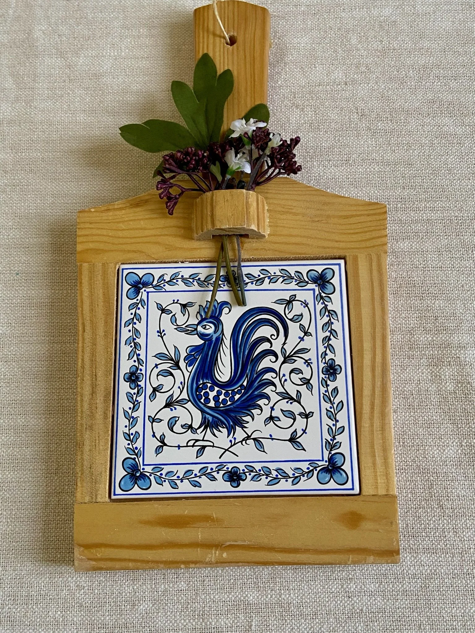 Portuguese Tile Blue and White Rooster Cheeseboard