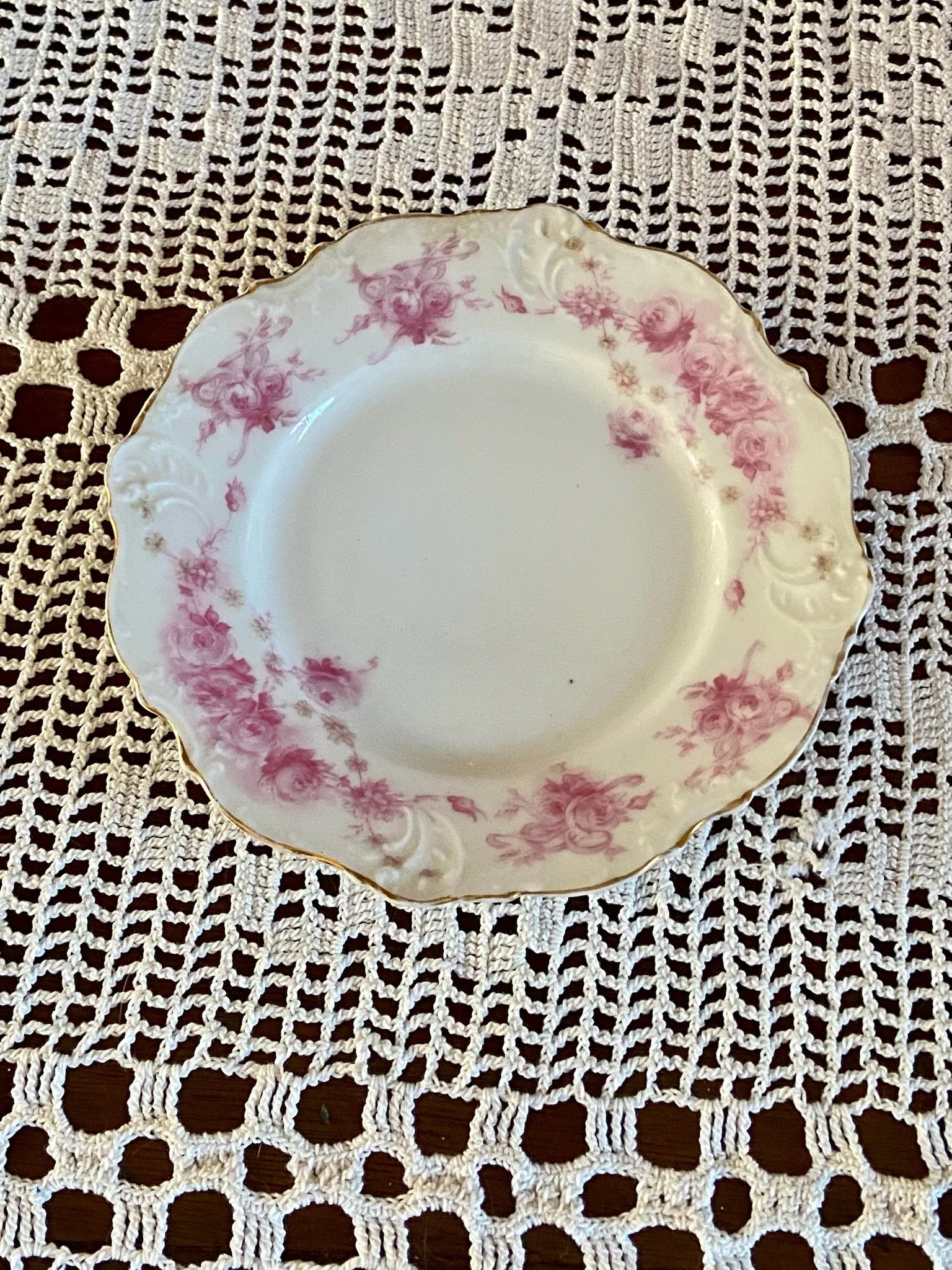 Antique Pink Floral "Eglantine" Plate by Herman Ohme