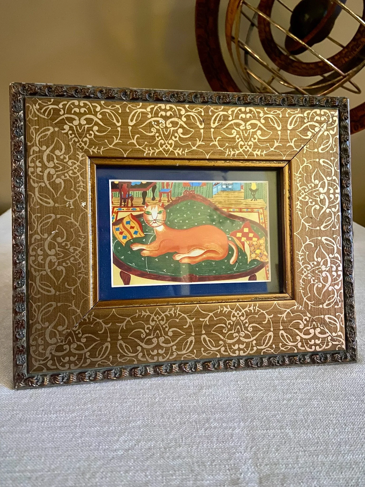 Framed "Orange Cat on the Couch" Art Print by Malcah Zeldis
