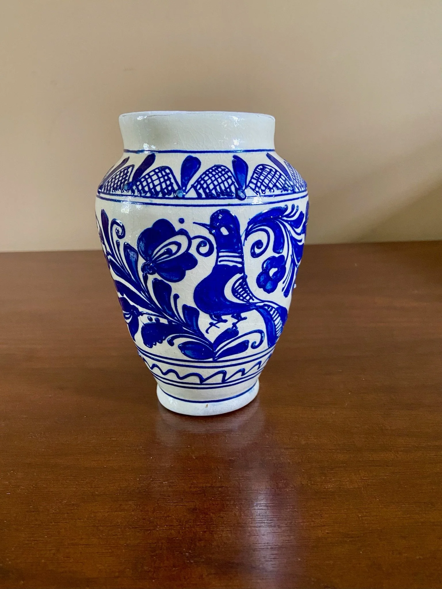 Handpainted Cobalt Blue Folk Art Korond Pottery Vase