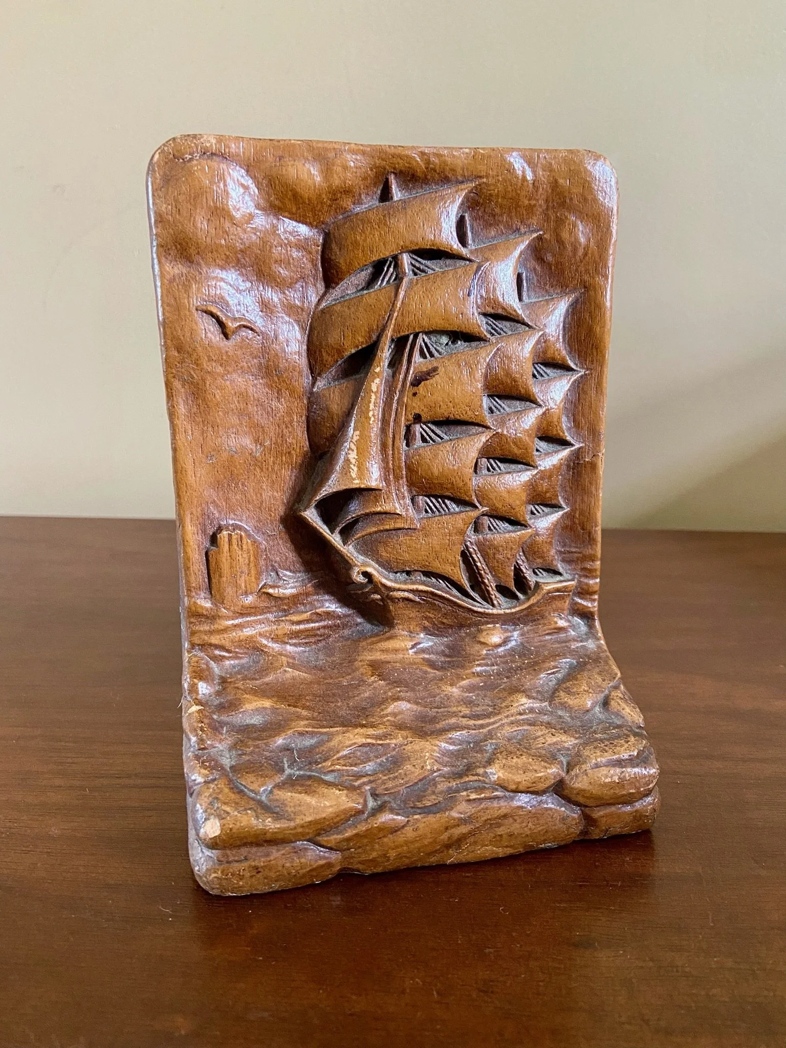 Vintage Syroco Wood Ship Bookend.