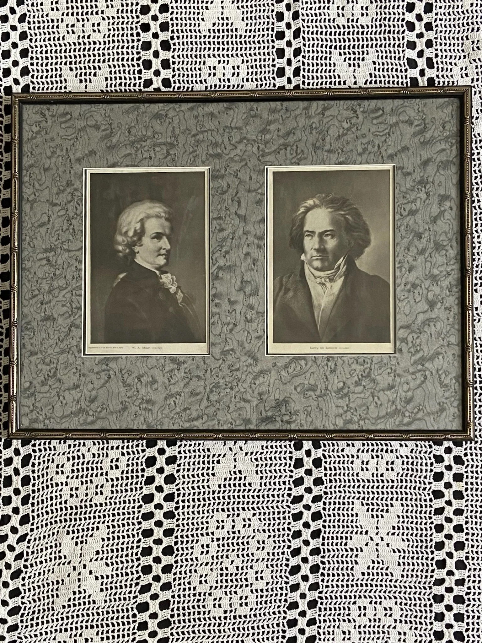 Framed Engraving Set: Mozart & Beethoven Portraits