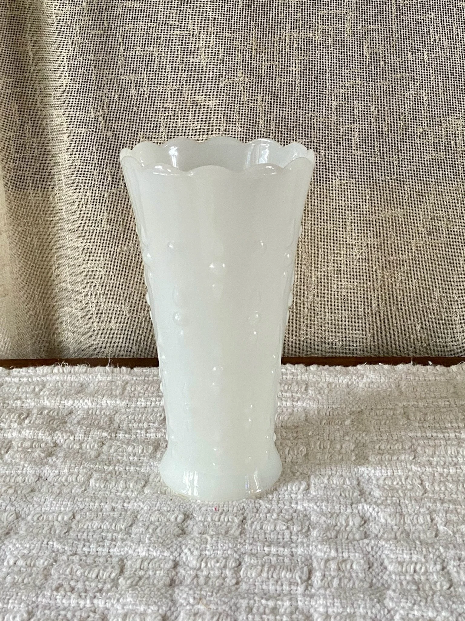 Vintage Milk Glass White Hobnail Vase with Scalloped Rim