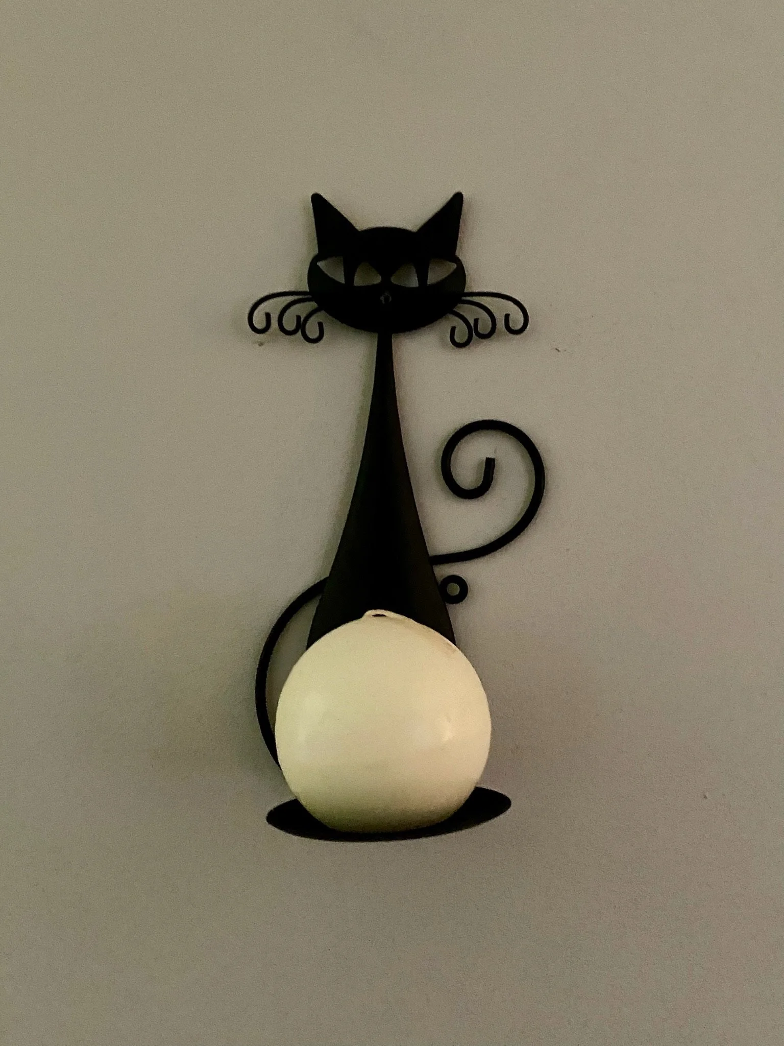 Vintage Black Metal Cat Candle Sconce
