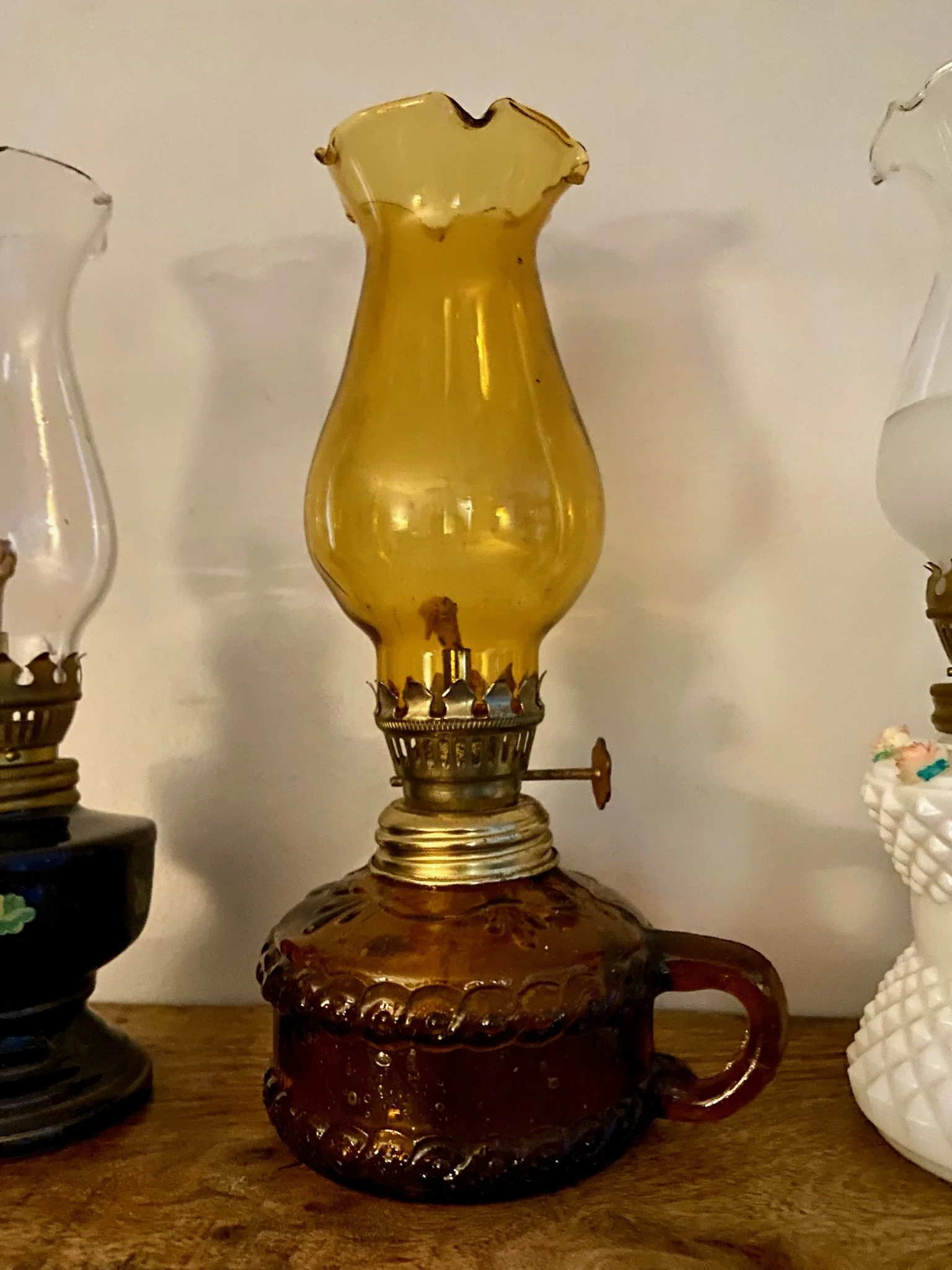 Amber Glass Mini Hurricane Oil Lamp