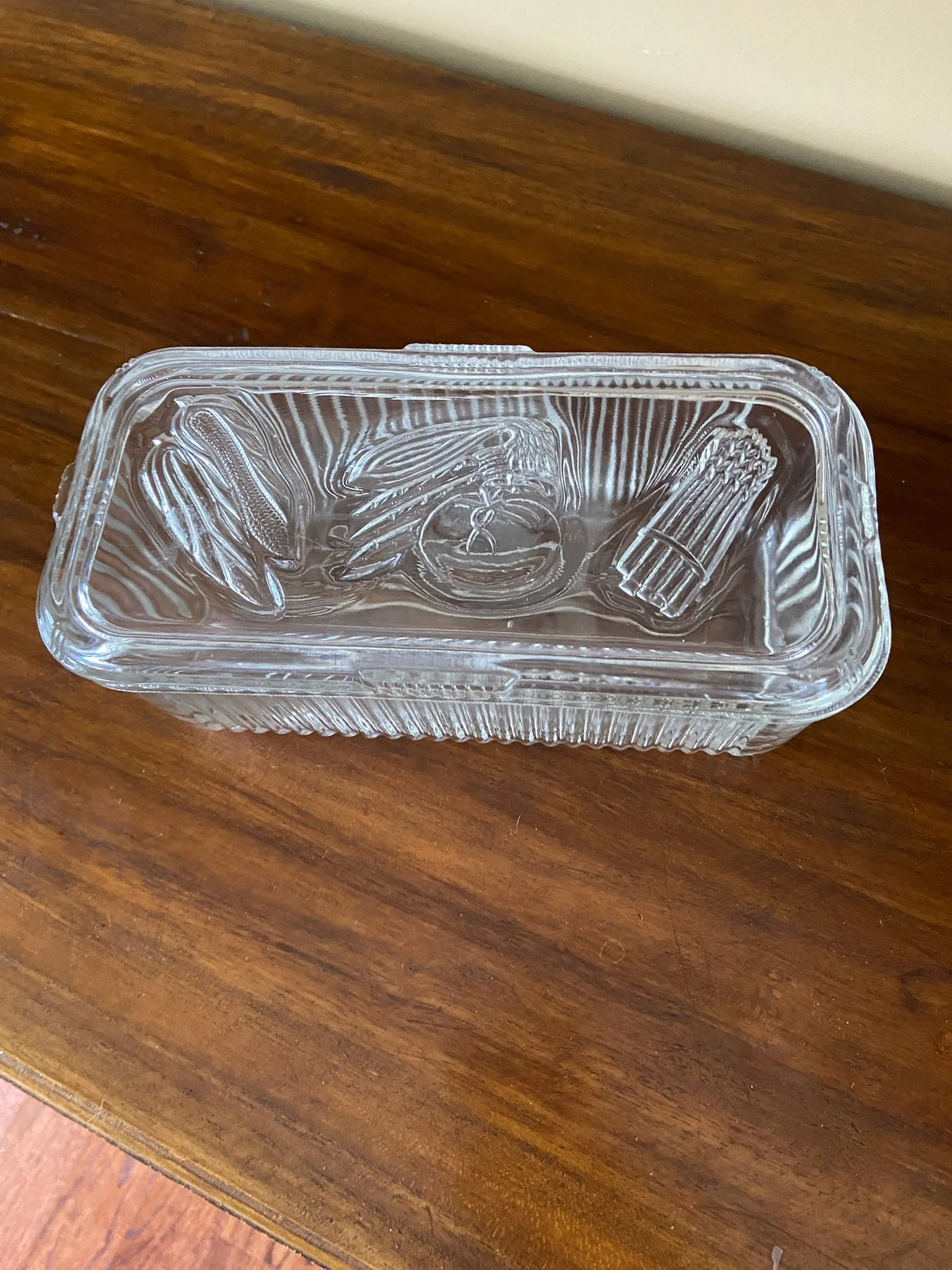 Vintage 1940's Federal Glass Refrigerator Dish with Vegetable Embossing