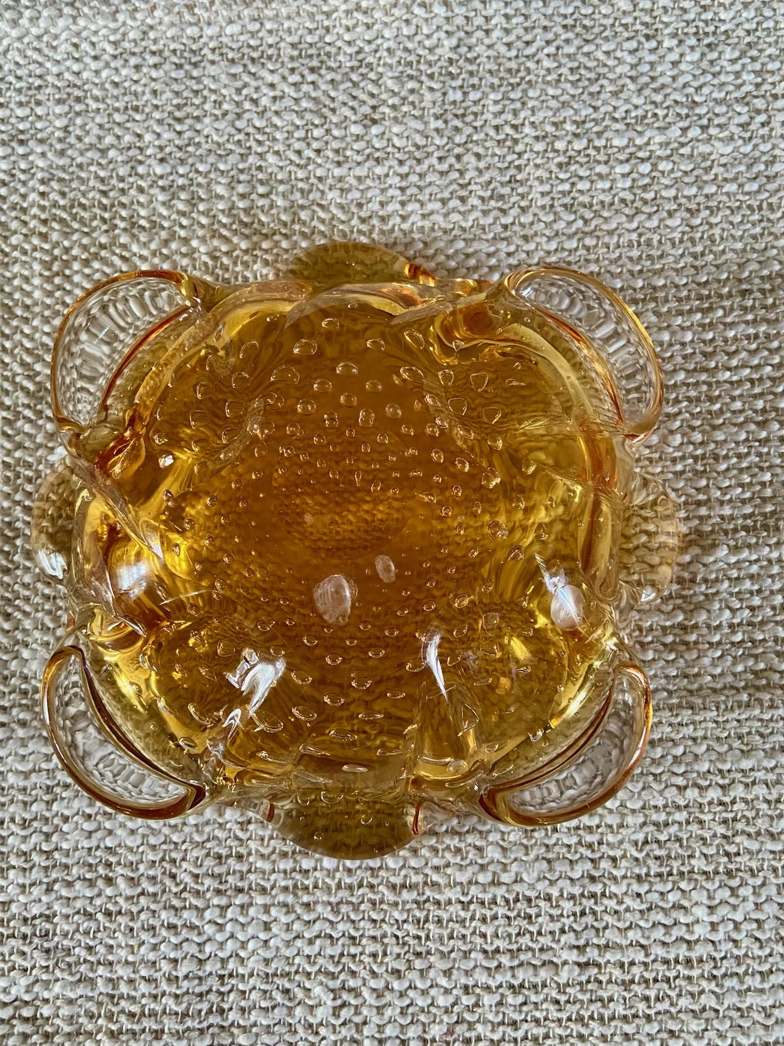 Vintage Murano Art Bullicante Amber Glass Bowl