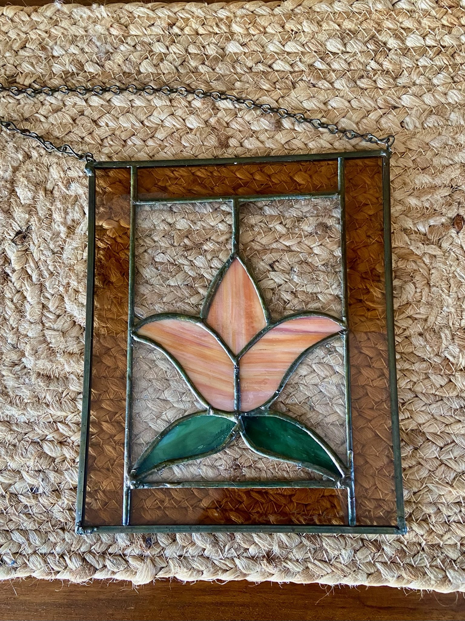 Elegant Floral Stained Glass Hanging Panel