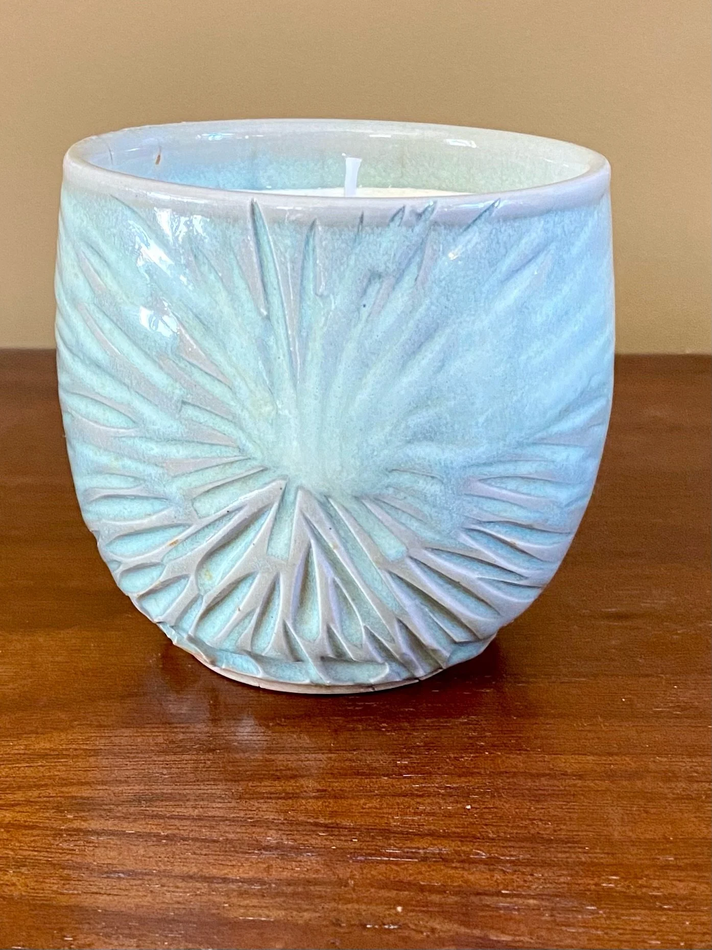 Studio Pottery Candle Holder in Pale Sea Green