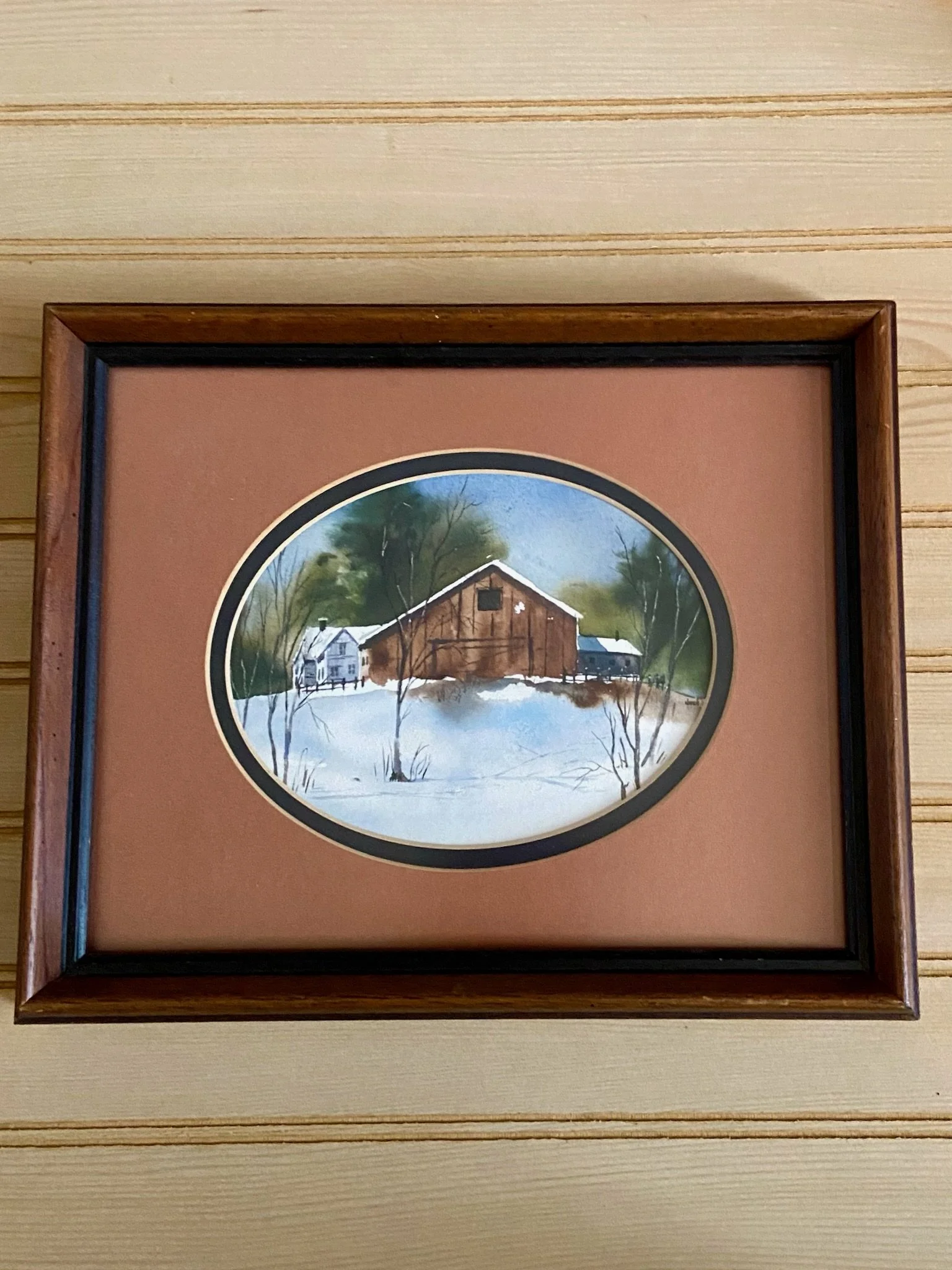 Framed Watercolor Rural Farm Scene