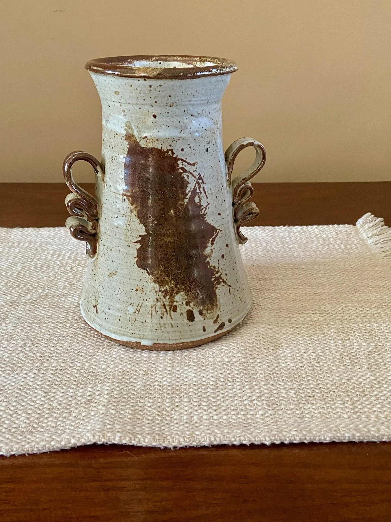 Speckled Brown Studio Pottery Vase with 2 Handles