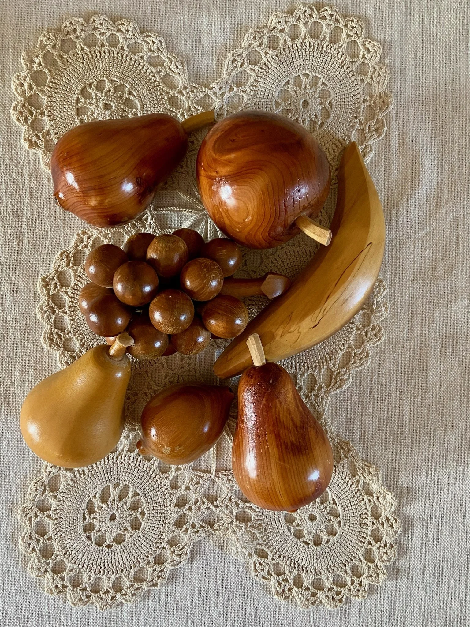 MCM  Handcarved Wooden Fruit -7 piece set