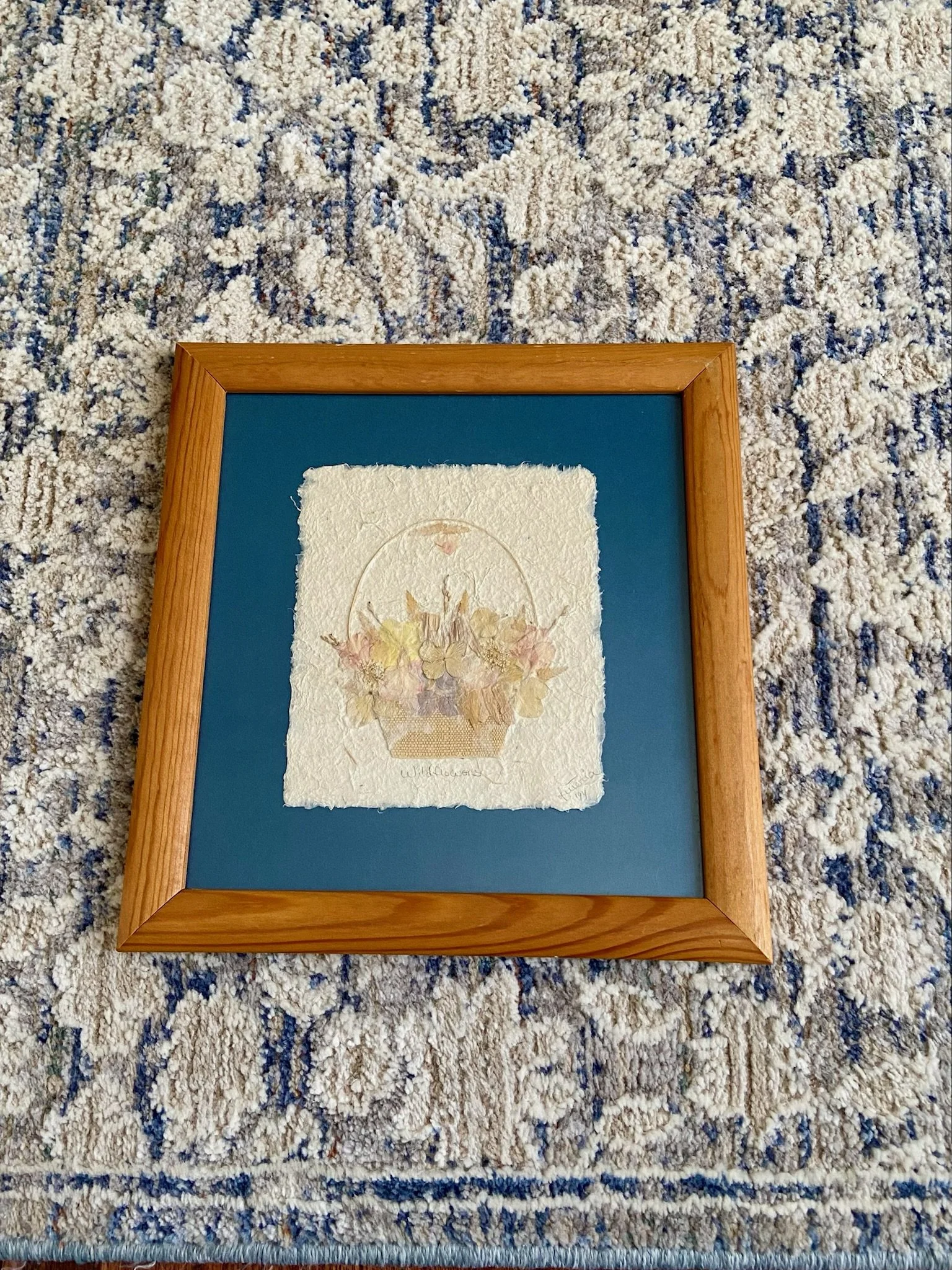 Vintage framed "Wildflowers" Handmade paper /signed and dated 1994