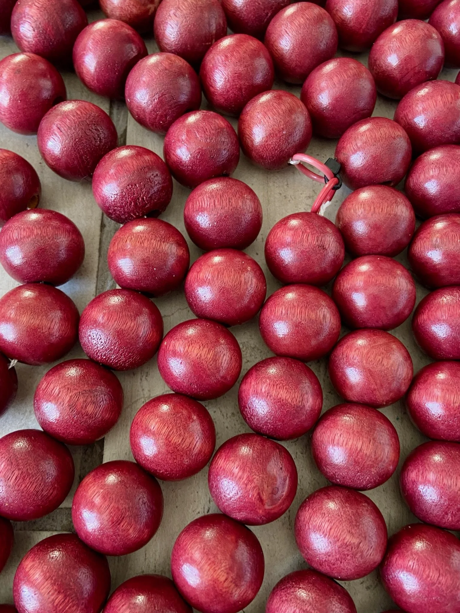 Cranberry Red 1 inch Wooden Bead Garland- 6ft Lengths