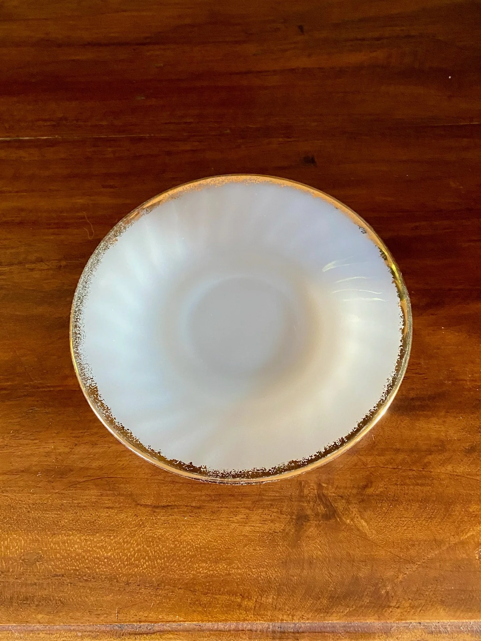 Anchor Hocking Fire King "Anniversary"  Milk Glass Saucer with Gold Rim